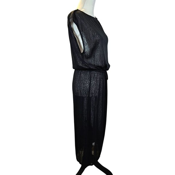 Kona Sol Womens Black Sheer Swimsuit Cover-Up Dress Waist Tie & Side Slits SZ S - Picture 3 of 11